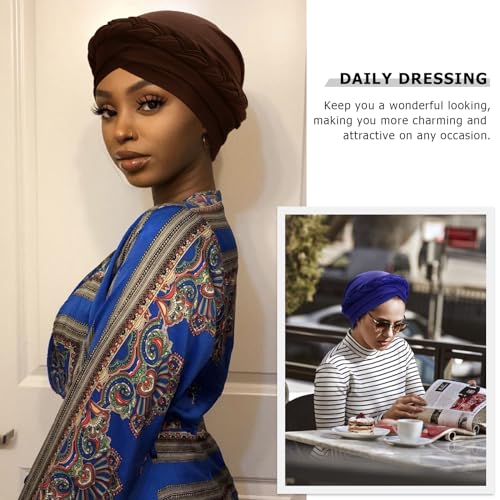 Image of DRESHOW African Women Turban Caps Beanie Twist Headscarf Pre-Tied Twisted Braid Headwraps for Women Chemo Cancer Cap