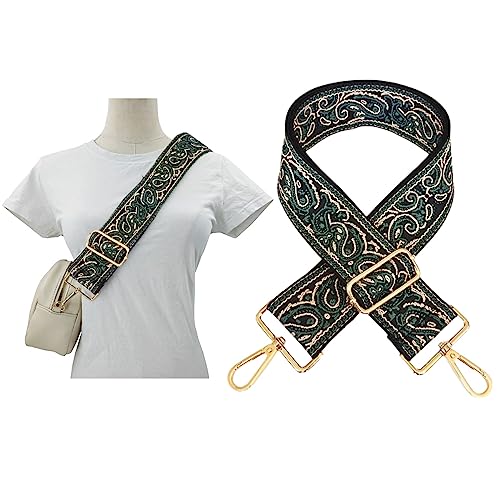 Image of 1pc Adjustable Strap Replacement 2inch Wide Paisley Jacquard Belt for Crossbody Purse Handbag Shoulder Guitar Camera Bag (Dark Green)
