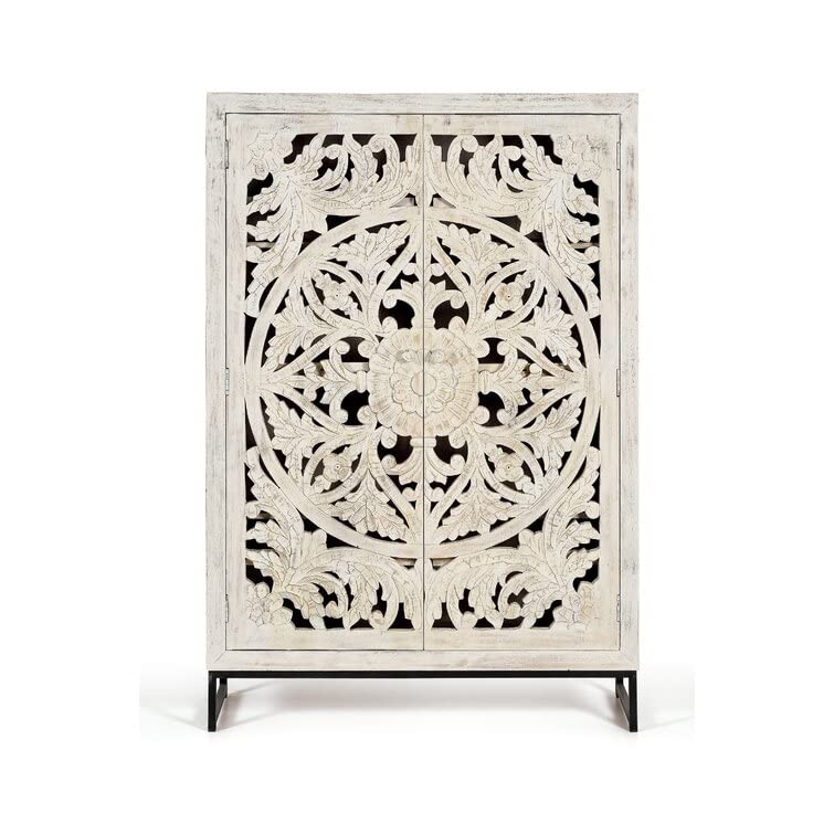 Soni Art Davis Wooden Carved Cabinet for Crockery Unit Showcase Unit Storage Unit Size 38D x 109W x 160H CM