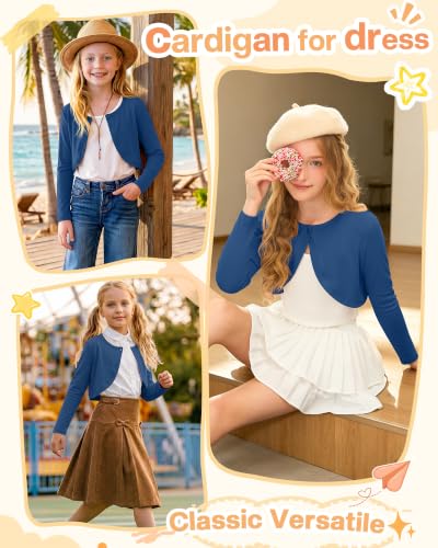 Image of Girls Uniform Cardigan | Cropped Bolero Shrug with Long Sleeves, Button Front Knit Sweater, Soft Preppy School Cardigan for Cute Daily Wear