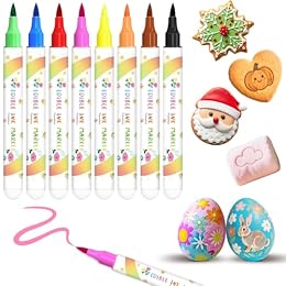 Edible Markers, 8pcs Food Coloring Pens Soft Brush Tip Food Markers, Food Grade Gourmet Writer, Edible Pens for Cookie Decorating, Cakes, Desserts, Frosting, Fondant, Easter Eggs