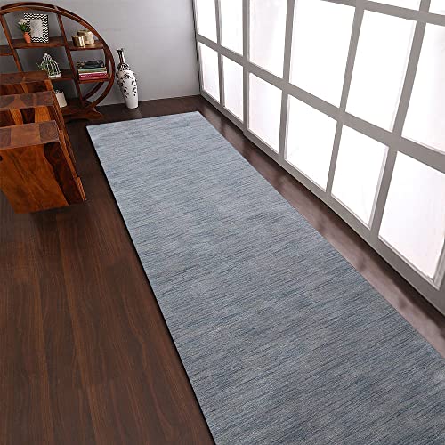 Rugsotic Carpets Hand Knotted Loom Wool 2'6''X8' Runner Area Rug Solid Light Blue L00111 #TOP11