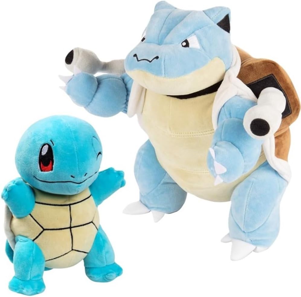Pokemon 8" Squirtle & 12" Blastoise Plush Evolution 2-Pack Set - 2025 Officially Licensed - Authentic Collectible Soft Stuffed Animal Toy Figures - Gift for Kids, Boys, Girls - 2+