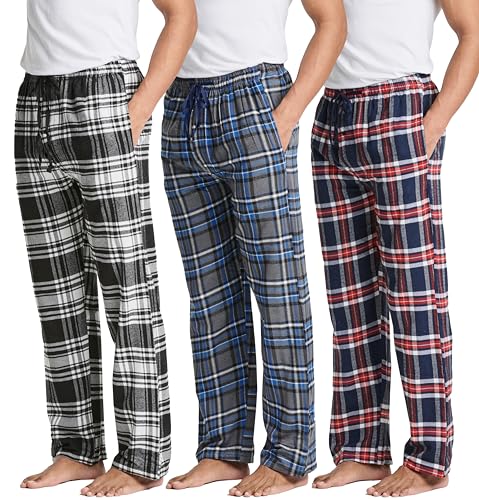 Real Essentials 3 Pack Mens Big & Tall King Size Pajama Pants Cotton Soft Pajamas Men Flannel Bottoms Fleece Buffalo Plaid Pj Lounge Pants Sleepwear Pijamas Hombres Woven - Set 5, 4x Tall