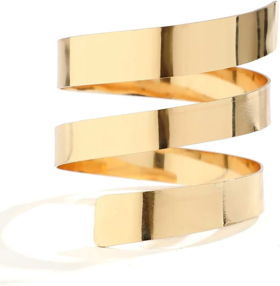 Bracelete Grosso Largo Dourado Espiral Enrolado Egípcio Grego Braço-Pulseira Rígida Feminina Cleópatra Serpentina Liso Polido Brilho Statement -Presente Feminino Geométrico Punk Moderno