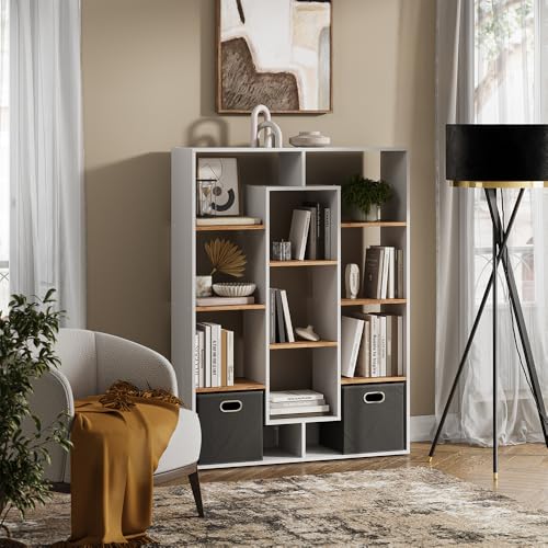 Meuble de rangement cube étagère séparation chêne blanc or 143cm - 8