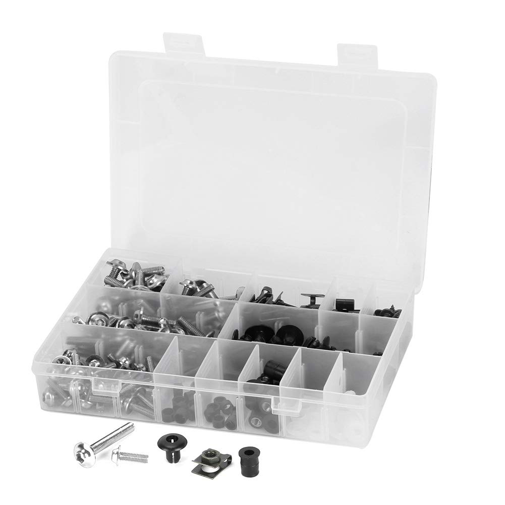 223 Piezas Kit de Pernos de Carenado, Kit de Pernos de Carenado Universal para Motocicleta Tornillos Sujetadores Kits de Montaje de Carrocería Arandelas Tuercas Tornillos Surtido de Clips(Plata)