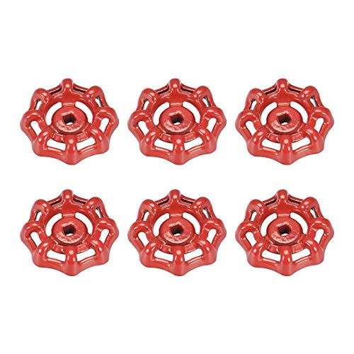 uxcell Metal Outside Faucet Round Wheel Handle, Square Broach 5x5mm, Wheel OD 45mm Paint Cast Steel for Garden Red 6Pcs