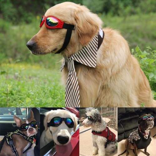 TYXHXTF 2 Pcs Sonnenbrille für Hunde, Hundebrille für Kleine Hunde UV Schutz Winddichte Wasserdichter, Haustier Sonnenbrillen mit Einstellbar Gummiband, Schwarz, Rot