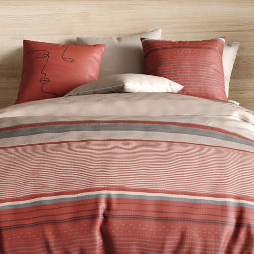 Housse de couette percale de coton 71 fils HANA terracotta
