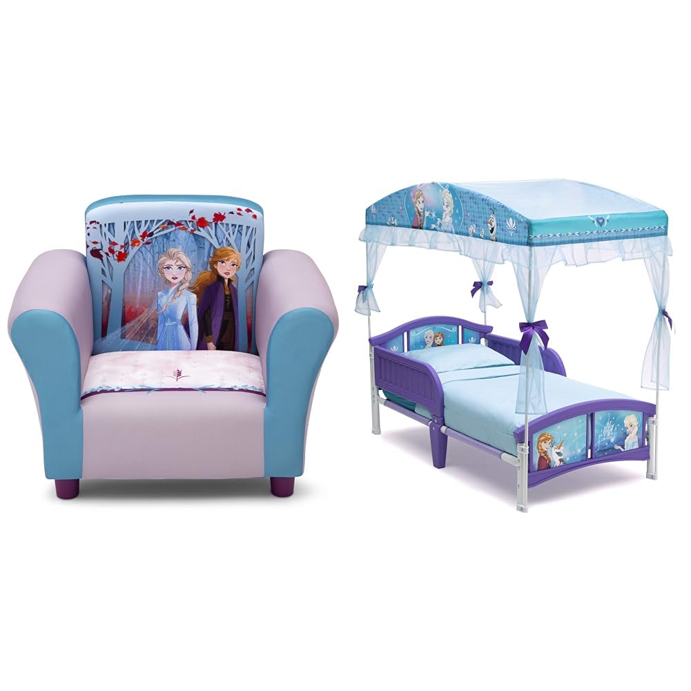 Delta Children Upholstered Chair,Wood, Disney Frozen II & Canopy Toddler Bed, Disney Frozen