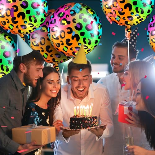 Image of BBTO 12Pcs 18 Inch Neon Rainbow Leopard Foil Balloons for Party,Multicolor