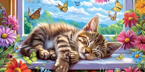 Diamond painting enfant kit 5D chat decoration murale maison DIY