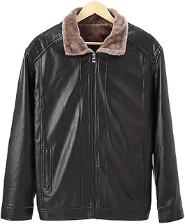 Jaqueta De Couro Da Motocicleta Jaquetas de couro sintético para homens moda lapela gola de pele casaco de motocicleta com zíper completo vintage manga longa inverno (Color : Black, Size : XXXXL)