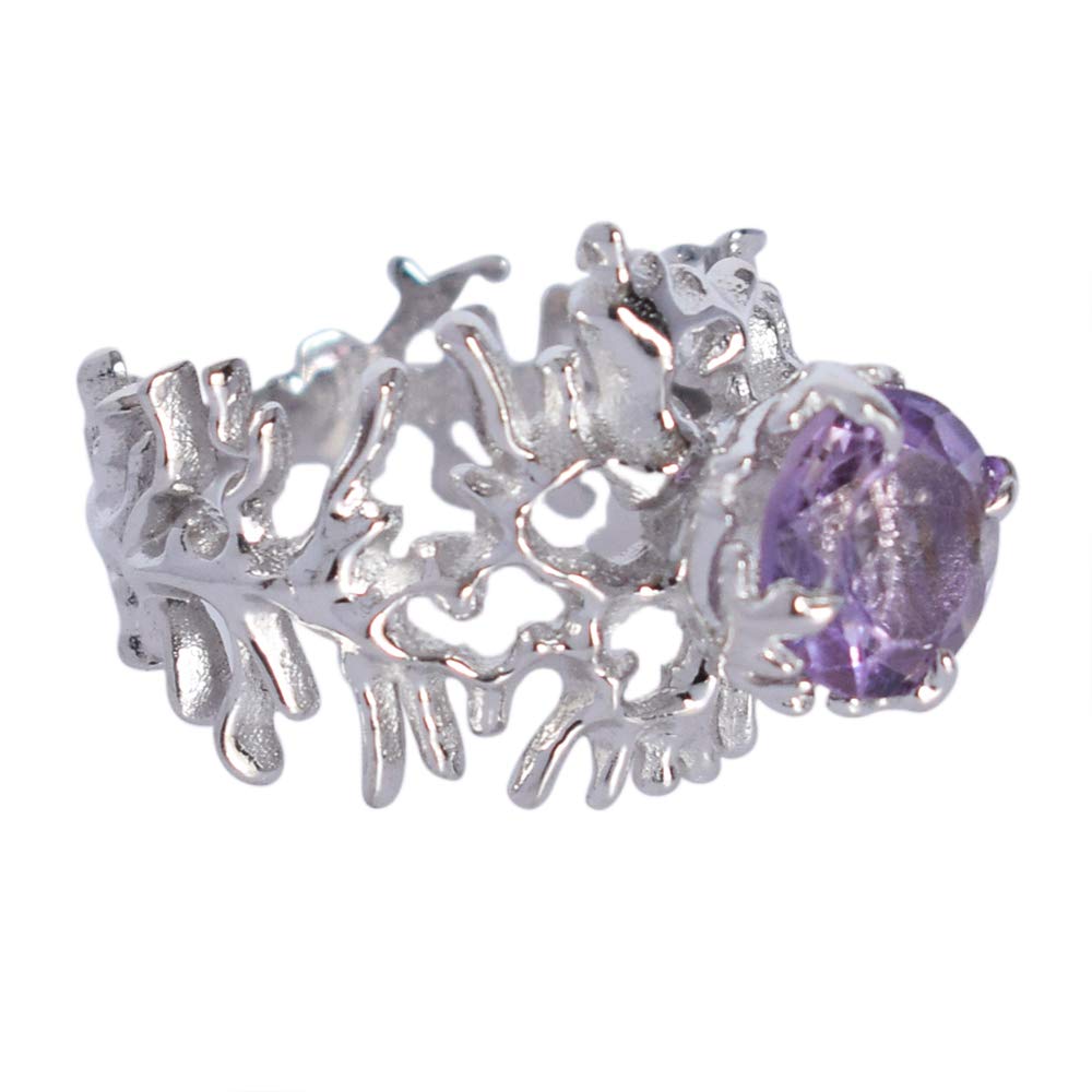 Bague solitaire améthyste ronde en argent massif 925 éclat durable - 6