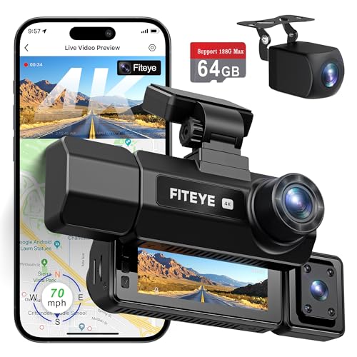 Fiteye 3 Channel Dash Cam with WiFi GPS, 4K+2K Front