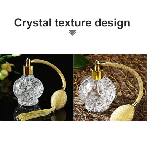 100ml Clear Crystal Vintage Style Perfume Bottle Long Spray Tassels Atomizer Pump Refillable Glass Bottles Lady Makeup Tool (Gold)3