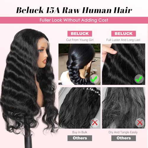 360 Beluck Hidden Strap Drawstring Lace Front Wigs Human Hair Pre Plucked 180 Density Body Wave Frontal 360 Glueless Wigs Human Hair Full Lace HD Lace Front Wigs 18 Inch - Image 6