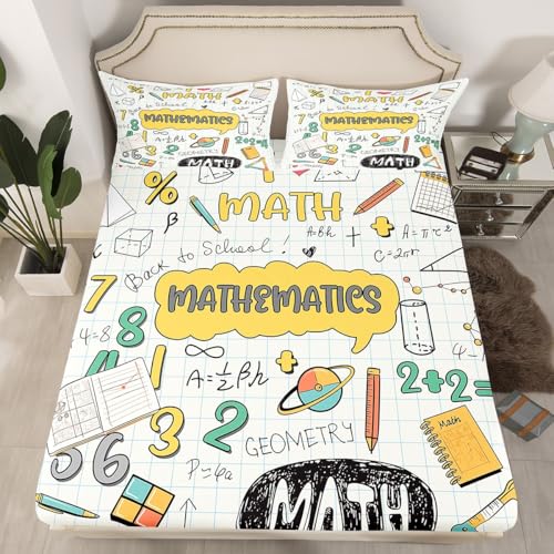 Erosebridal Math Equation Fitted Sheet Twin Size Mathematics Formula Bedding Set for Kids...