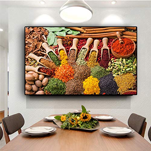 Toile grande taille grains épices cuisine 70x100cm affiche murale