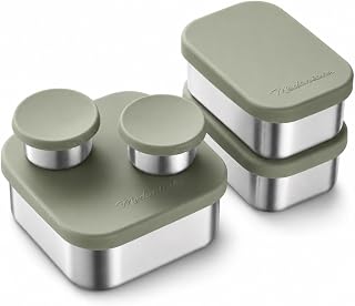 Modaniam Flexibento - Leak proof Stainless Steel Lunch Box,Lunch Containers with Lids,Steel Bento Box,Metal lunch Box,1 * 25 OZ+ 2 * 13 OZ + 2 * 2 OZ,Set Of 5,Sage Set of 5