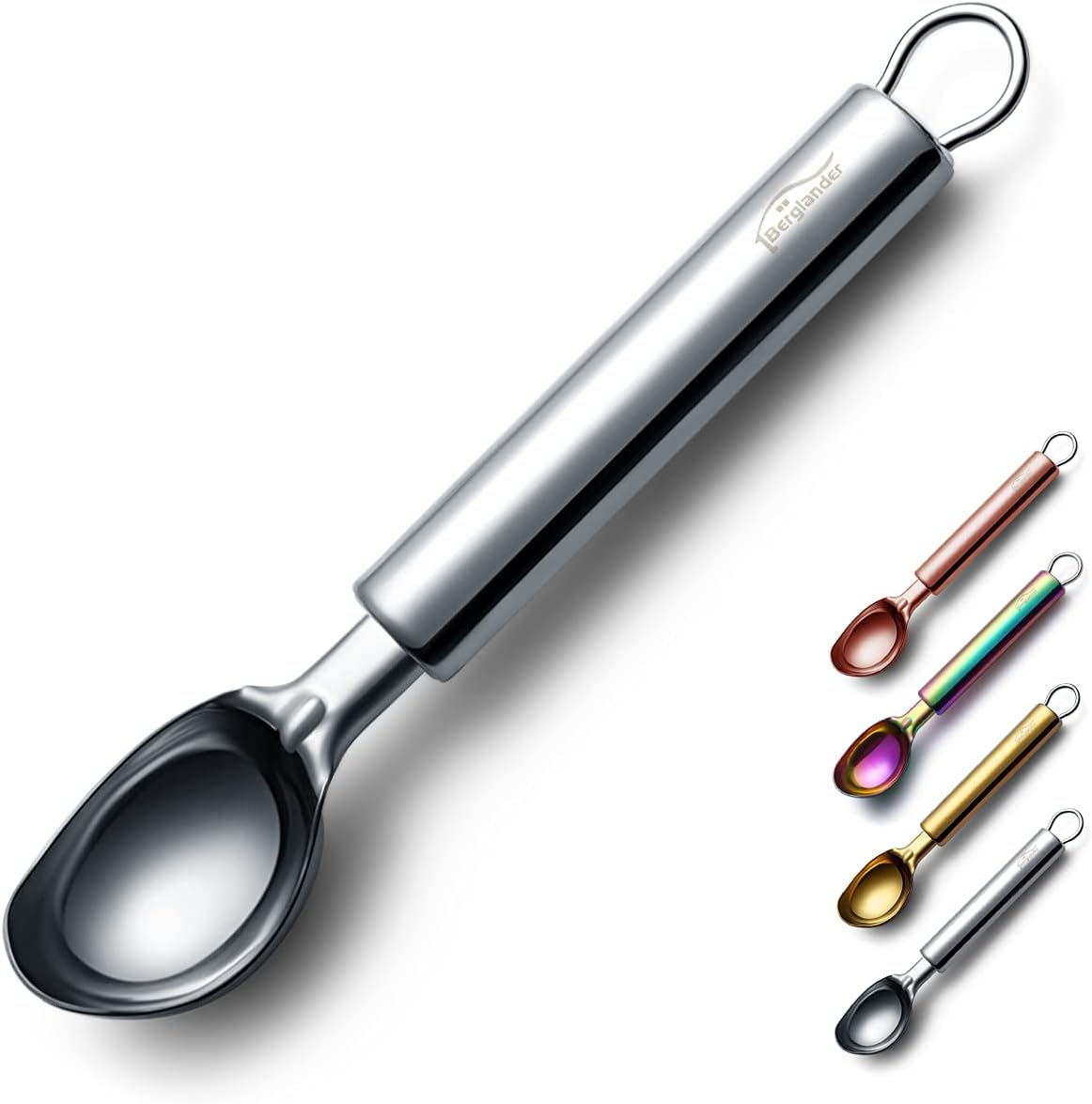 BerglanderIce Cream Scoop, Stainless Steel Cookie Scoop Melon Baller Scooper Cones, Specialty Tools and Gadgets, Ice Cream Spoon Food Scoop Easy To Clean Dishwasher Safe