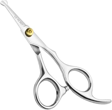5.0" Right-Handed Round-Tip Pet Grooming Scissors, Stainless Steel Small Ball Tip for Nose, Ear, Face, Paw Hair for Dogs and Cats
