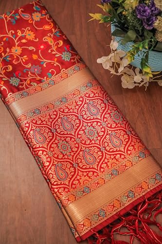 Image of DEVANGI Women's Woven Banarasi Silk Dupatta /Chunni For Women, Floral Print 1 Meter Wide and 2.3 Meter Length Printed Designer Dupatta /Chunni For Girls