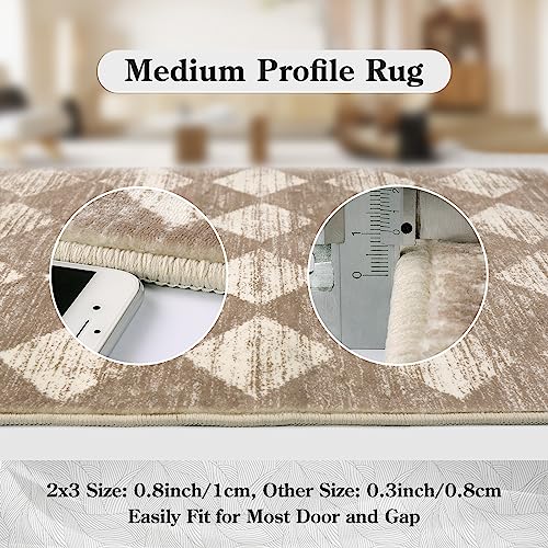 Lahome Moroccan Treills Area Rug - 3X5 Beige Rugs For Living Room Washable Entry Mat, Checkered Modern Soft Pet Friendly Indoor Accent Carprt For Coffee Table Bedroom Family Dinning Room Playroom #TOP4