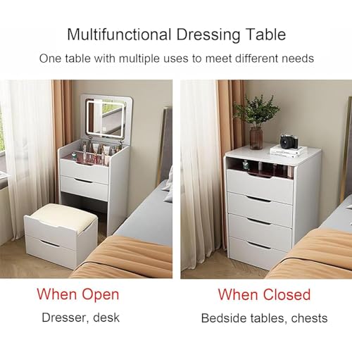 Mesa de maquillaje LED con cajones y taburete para dormitorio 3