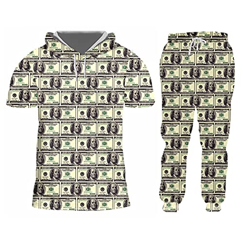 3D ar impresión sudaderas con capucha de los hombres divertidos chaqueta y pantalones de jogger conjunto de papel dinero rompecabezas chándal jersey de casa traje, Htpa60293, M