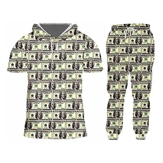 3D ar impresión sudaderas con capucha de los hombres divertidos chaqueta y pantalones de jogger conjunto de papel dinero rompecabezas chándal jersey de casa traje, Htpa60293, M