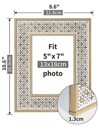 Sonefreiy 5X7 Picture Frame Boho Moroccan Decor White Gold Photo Frame Vintage Distressed Pattern For Desk And Wall Mom Grandmother #TOP4