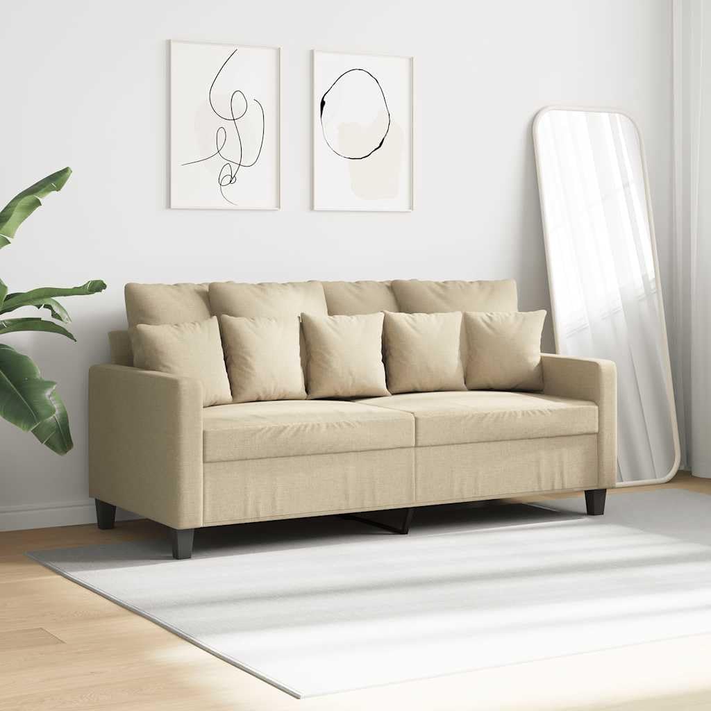 2-Sitzer-Couch Creme 140 cm Stoff mit Schlaffunktion und Stauraum für Wohnzimmer und Gästezimmer, platzsparendes Polstergarnitur mit Federkern, modernem Design