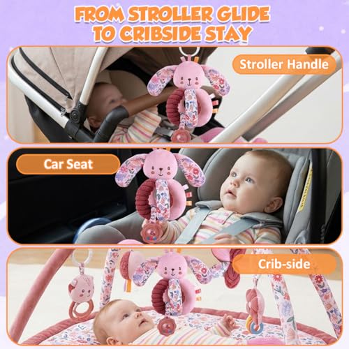 Image of SNOWIE SOFT Stroller Pendant Cradle Hanging Toys for Babies 0-6 Months, Soft Plush Caterpillar Crib Toys Pink Interactive Cartoon Stuffed Crib Ornament Early Educational Activity Babies Sensory Toy