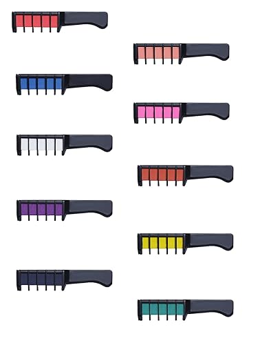Yellow Chimes New 10 Hair Chalk Comb Temporary Hair Color Dye for Girls Kids, Washable Hair Chalk for Party Hair Accessory for Girls Women Kids (Pack of 10), Multi-Color, Meduim (YCHAHC-GL001-MC)