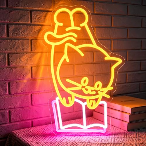 Image of Cat Read BookNeon Sign for Wall Decor Light Up Sign Led Signs for Room Party Home Wall Decor USB Powered