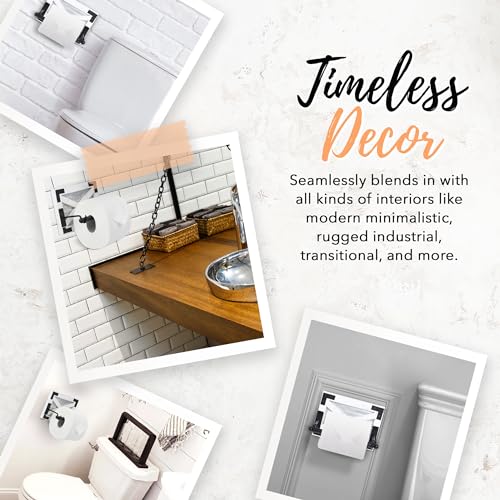 Autumn Alley Farmhouse White Toilet Paper Holder Wall Mount with Bracket - Farmhouse Bathroom Country Decor - Rustic Bathroom Accessories Featuring White Wash Wood, Galvanized Metal, Black Metal