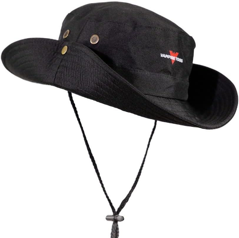 Vampliers by Vampire Tools Wide Brim Bucket Hat with Side Vents for Enhanced Breathability & Adjustable Drawstring - One Size Fits All Black