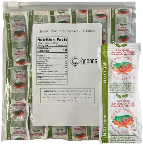 Relish Packets (9g) –- Gift Assortment - 50 Count - relish Condiment Packs in Chronos Food Safe Slide Seal Bags