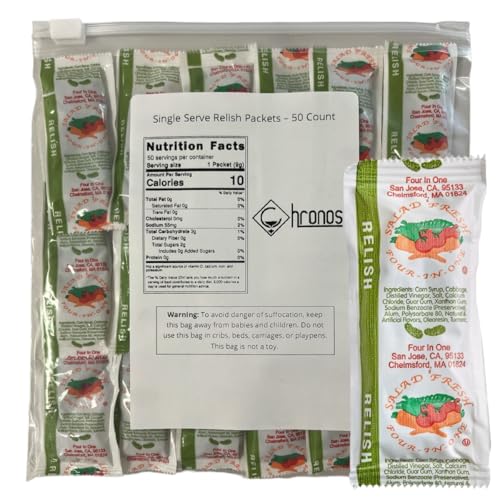 Relish Packets (9g) –- Gift Assortment - 50 Count - relish Condiment Packs in Chronos Food Safe Slide Seal Bags