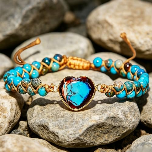 Image of Women Boho Wrap Bracelet,Handmade Natural Stone Crystal Emperor Beads Heart Bracelet, Fashion Bohemian Jewelry Gift for Women