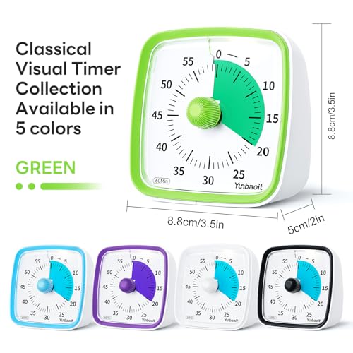 Image of Yunbaoit Visual Timer with Night Light, 60-Minute Countdown Timer for Kids and Adults, Silent Classroom Timer, Time Management Tool for Home, School, or Work (Light Green)