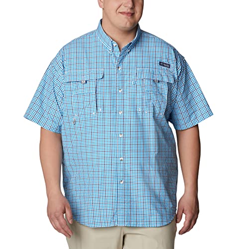Columbia Men's Super Bahama Short Sleeve Shirt, Compass Blue Gingham Grid, Large #TOP5