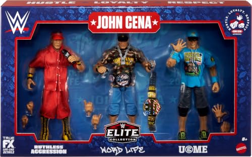 Mattel WWE Elite Collection John Cena Set of 3 Action Figures, Collectible 3-Pack of 6-inch Superstar with 25 Points Articulation, 3 Different Looks
