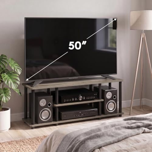 Furinno Turn-N-Tube No Tools 3D 3-Tier Entertainment TV Stand up to 50 inch TV, Round Tubes, French Oak Grey/Black - Image 2