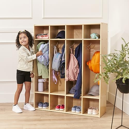 Image of ECR4Kids Streamline 4-Section Coat Locker with Cubby Storage, Classroom Furniture, Natural