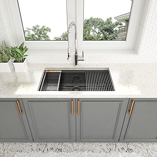 Couoko 33 Inch Undermount Workstation Kitchen Sink Gunmetal Black Stainless Steel 18 Gauge Single Bowl Under Counter Sink Basin, Rectngular,33"X19"X9" #TOP2