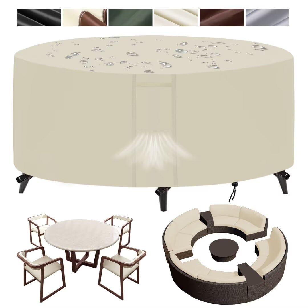 Housse table de jardin imperméable en tissu 420D anti-déchirure beige
