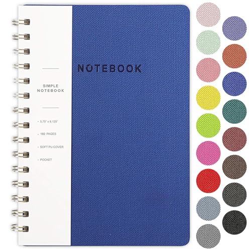 Image of Spiral Notebook-5.75 inch x 8.125 inch College Ruled Journal with Inner Pockets and 160 Pages,PU Leather Cover Business Journal, Twin-Wire Binding Notebook Perfect for Office & Home School Supplies Navy Blue